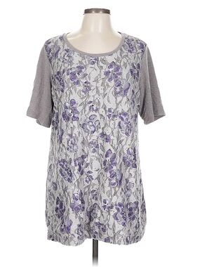 LOGO Lounge by Lori Goldstein Mixed Media Tunic Top Gray Purple Size L